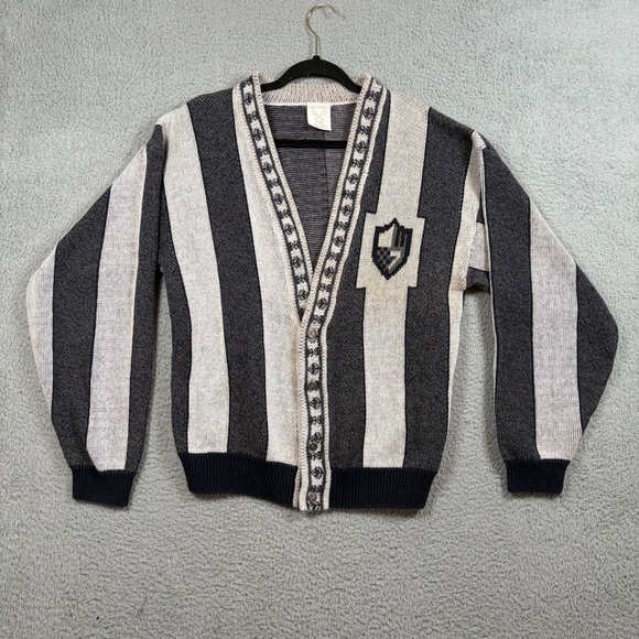 Vintage Generra Sport Mens M Striped Varsity Knit Cardigan Sweater Tennis Preppy